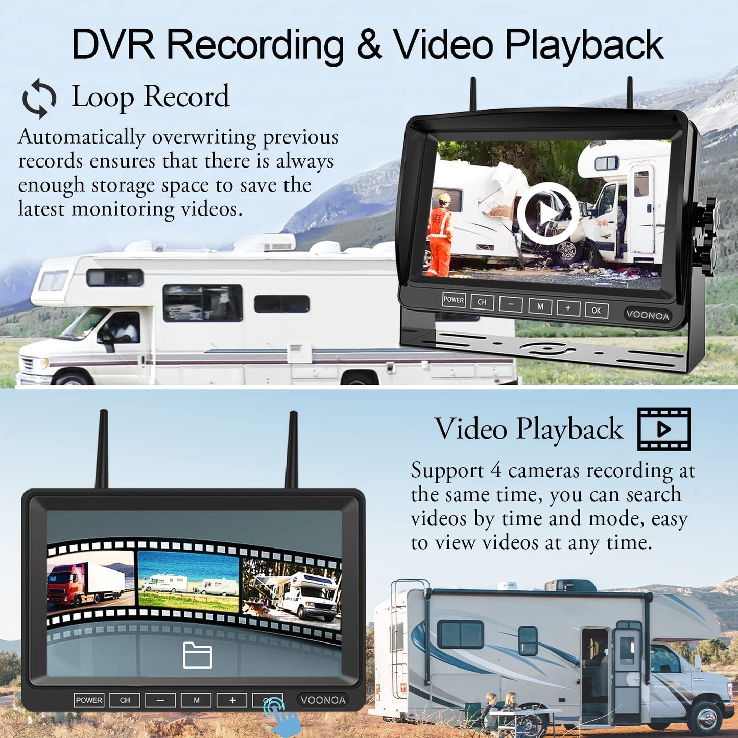 1080P Wireless RV Camera System, IP69 Waterproof Night Vision Backup Camera Side Rear View Camera with 7 Inch HD Monitor for RV Truck Trailer Camper