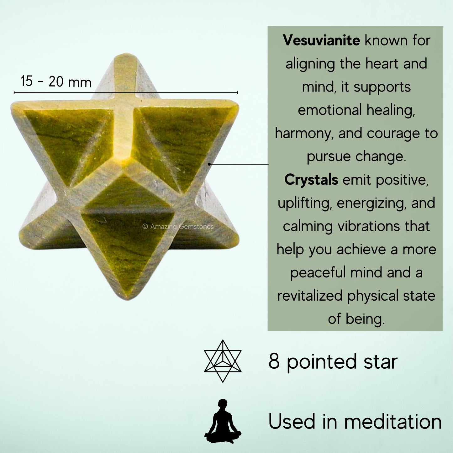 Amazing Gemstone Vesuvianite Merkaba Crystal - 0.75 Inches Metaphysical Merkaba Star for Meditation - Energetic Tetrahedron Crystal and Healing Stones for Spiritual Growth and Healing (15-20mm)