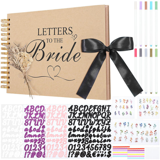 12.6 x 8.3 Inch Letters to The Bride Scrapbook Wedding Memory Book Photo Album Kit with Pens Tapes Flower and Stickers 40 Pages Bridal DIY Blank Paper Scrapbook Hardcover for Lover Friend Kid Wedding