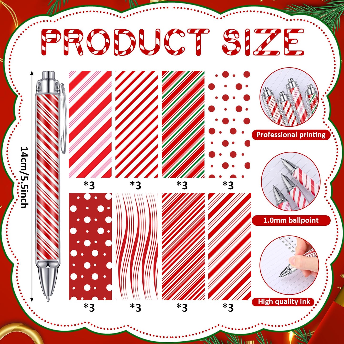 Epakh 24 Pcs Christmas Candy Cane Scented Pens Bulk with Peppermint Candy Scented Ink Ballpoint Pens Christmas Party Gifts Stocking Stuffers Holiday Classroom Gifts Stationery Supplies