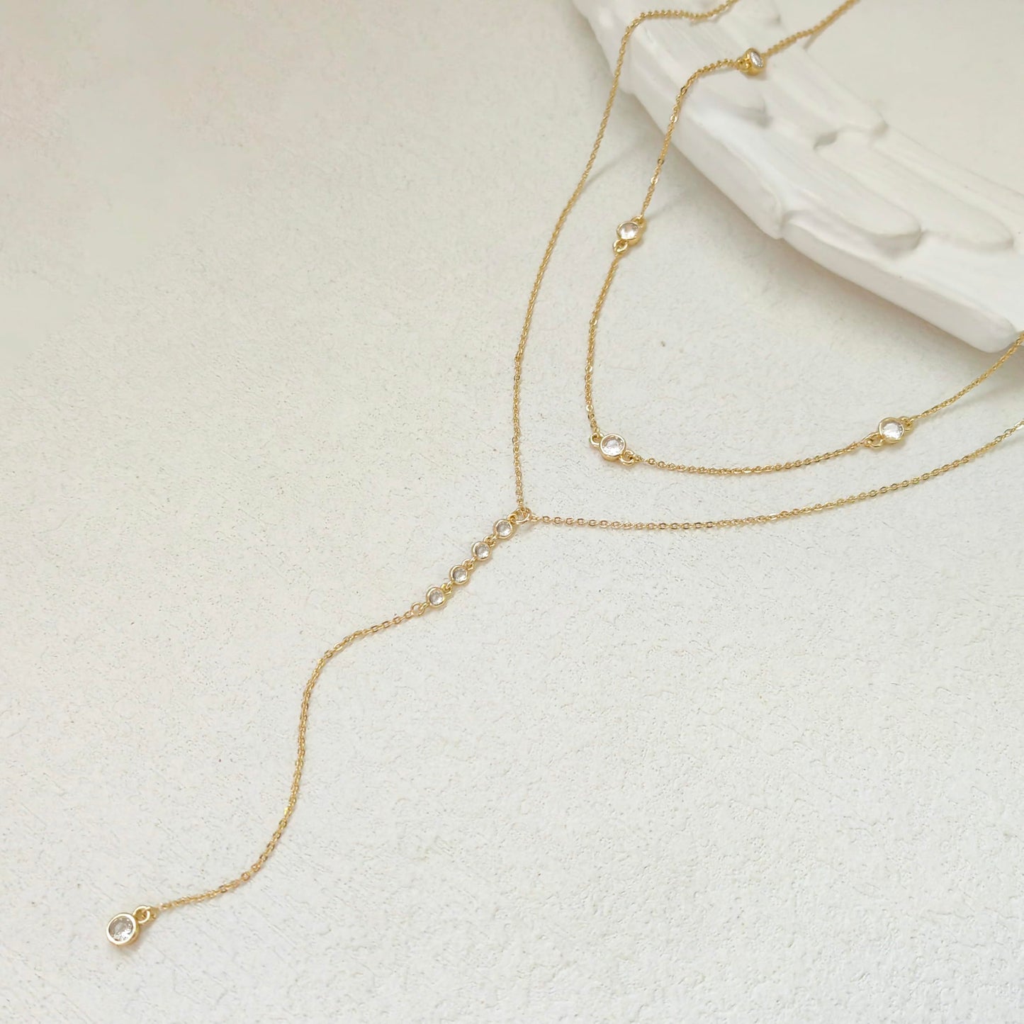 Zeffy Long Gold Necklace for Women- Dainty 14k Gold Plated Teardrop Drop Lariat Necklace Trendy Layered Simple CZ Y-Shaped Body Chain Stack Wedding Prom Dangle Statement Necklace Jewelry Gifts