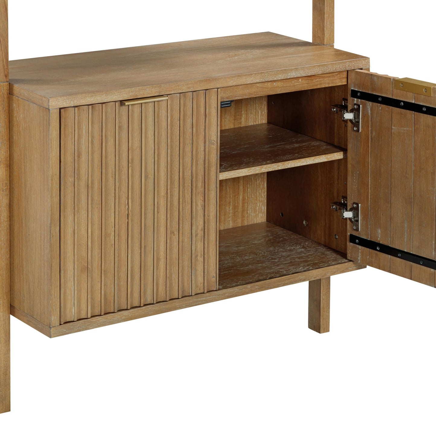 Nathan James Jasper 3-Shelf Solid Wood Boho Bookshelf, Wall Mounted Bookshelf with Cabinet with Fluted Doors, Light Brown