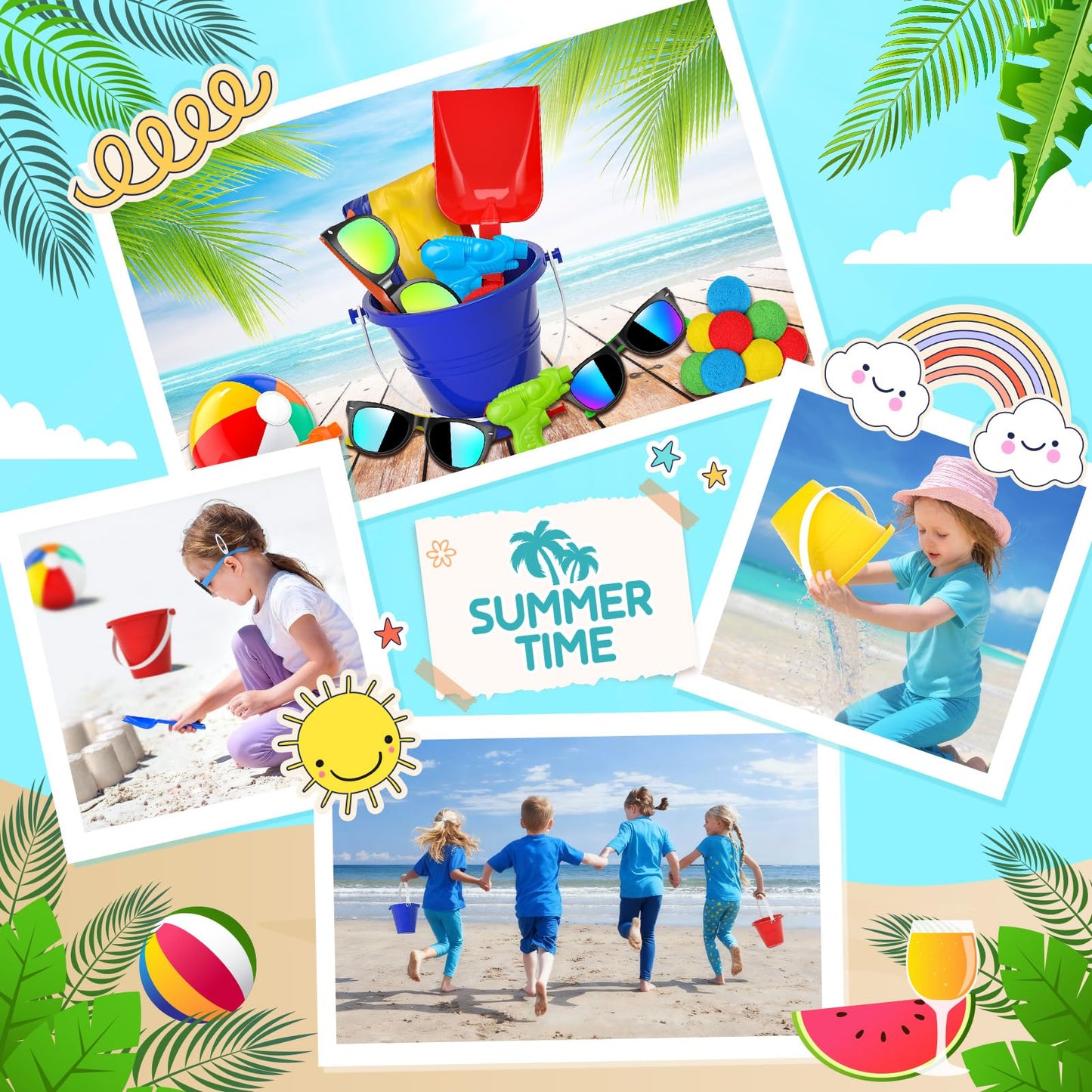 Pool Party Favors Beach Party Favors - 60 PCS Pool Toys For Kids Ages 3-8 Beach Balls Bulk, Sand Bucket and Shovels Set, Kids Sunglasses Bulk, Beach Summer Toys, Pool Party Supplies,Sand Toys