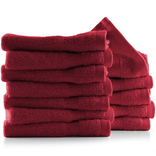 Hearth & Harbor Washcloths 12 Pack - 100% Cotton Washcloth for Body and face, High Absorbent and Soft 13"x13" Body Wash Cloth, Quick Dry - Red Washcloths