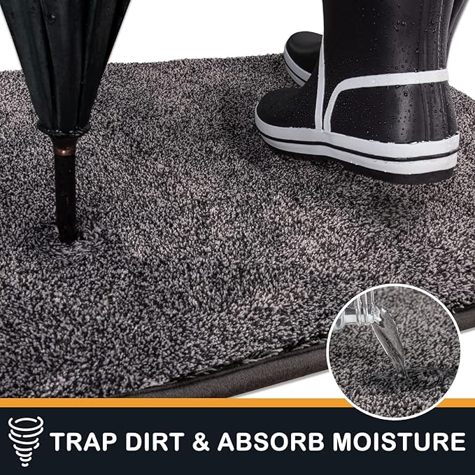PURRUGS Dirt Trapping Door Mat 48" x 48", Non-Slip Machine Washable Entryway Rug, Dog Doormat, Indoor Front Door Mat, Super Absorbent Entry Rug for Muddy Shoes & Paws, Light Grey-Dark Grey