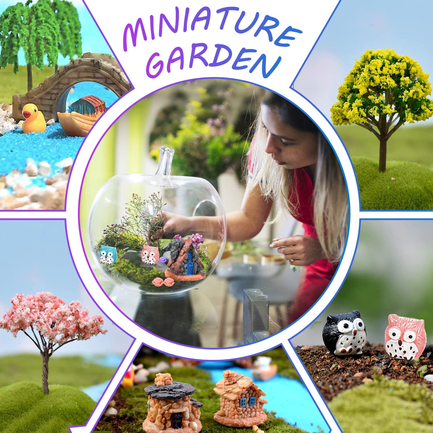 CHAKANLX 108 Pieces Miniatures Fairy Garden Accessories Outdoor, Fairy Garden Kit, Miniature Figurines, Fairy Garden Accessories, DIY Micro Landscape Ornaments for Potted Plant Bonsai Terrarium Decor