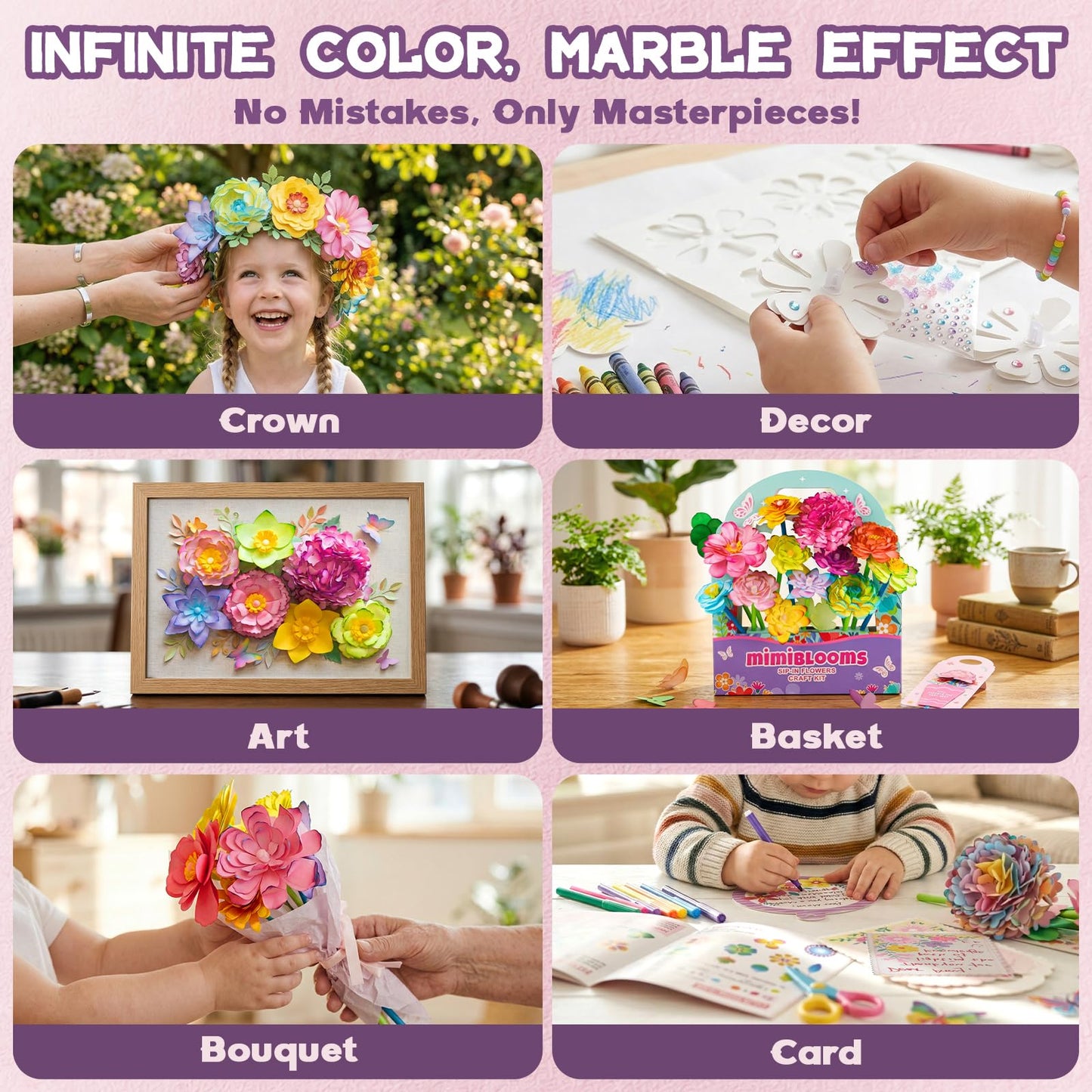 SOCBTNSO Paper Flower Crafts Kit for Kids, Bloomjoy Magic Petal Arts and Crafts Color Science, DIY Bouquet Maker, Flower Making Kit for Girls Age 6 7 8 9 10 11 12, Gifts for Mother Grandma Daughter