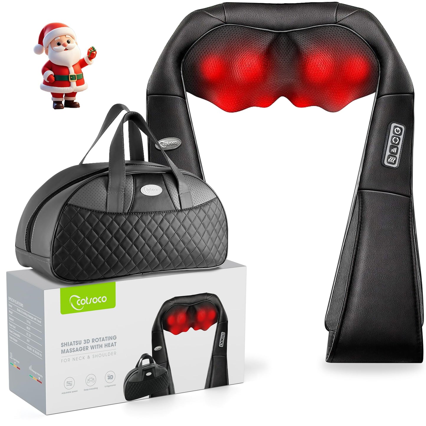 cotsoco Shiatsu Back Neck and Shoulder Massager with Heat,Deep Tissue 3D Kneading Pillow, Electric Full Body Massager for Legs,Foot,Body Muscle Pain Relief,Gifts for Mom Dad
