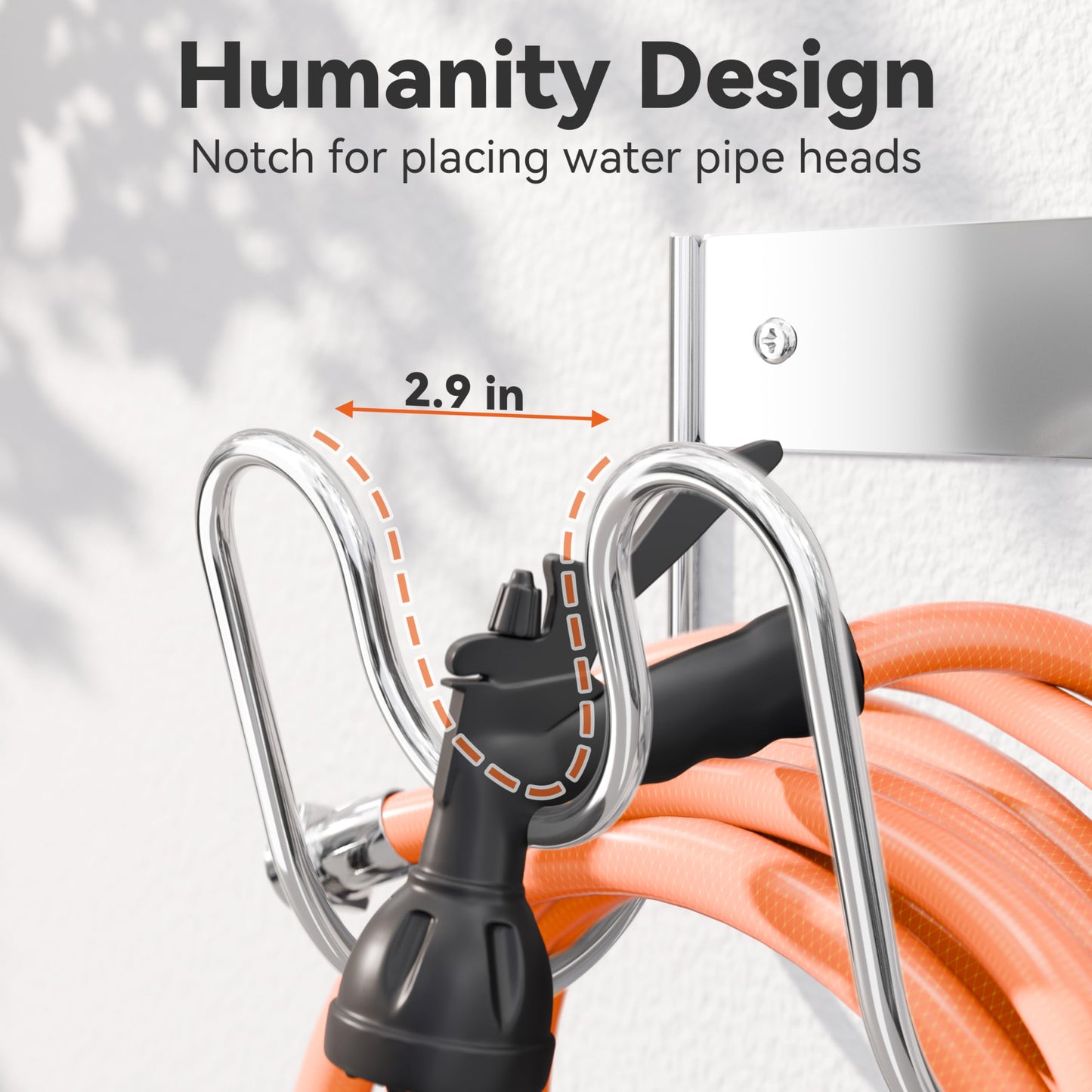 Stainless Steel Garden Hose Holder - Extra Large Heavy Duty Silver SS304 Wall Mounted Hanger for Water Hose, Extension Cords, Vacuum Lines, Anti-Rust