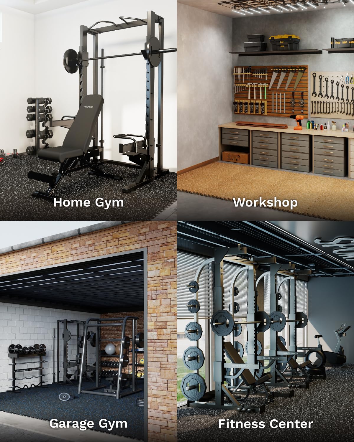 AIRHOP 0.56in Thick 144 Sq Ft Exercise Equipment Mats, 36 Tiles Upgraded Rubber Top with High Density EVA Foam, Large Interlocking Puzzle Gym Flooring for Home Gym, Heavy Weight Workout, 24 x 24in