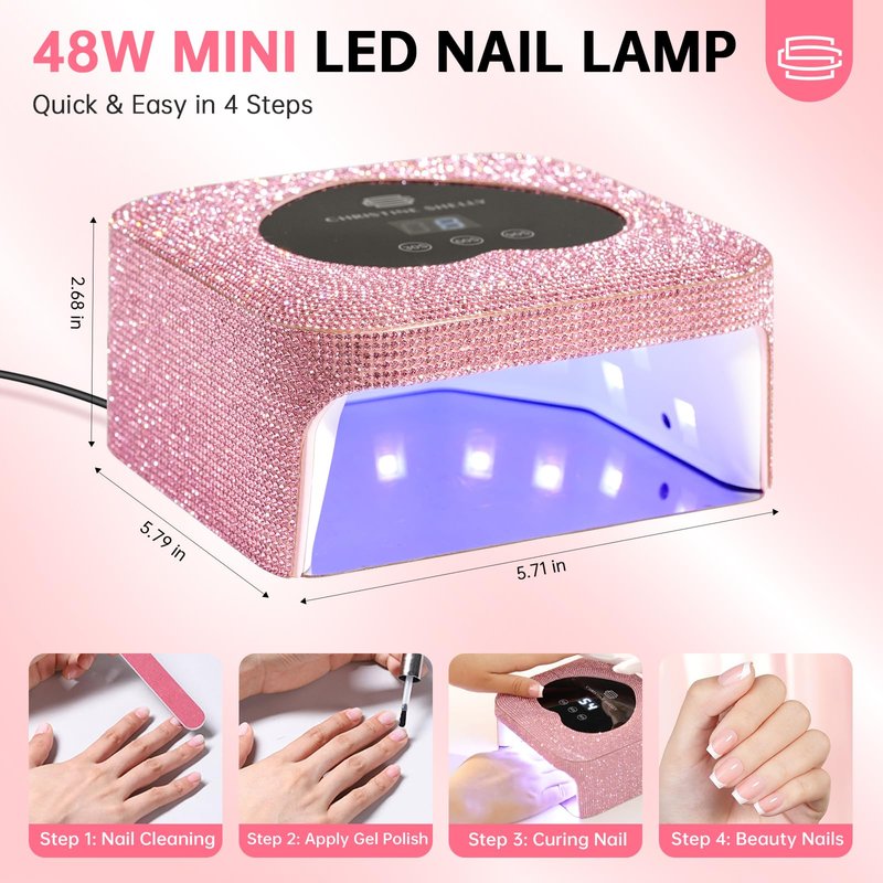 UV Nail Lamp, CHRISTINE SHELLY UV Light for Gel Nails, 48W Plug-in Mini Diamond Nail Lamp Nail Dryer with Touch Control Auto Sensor and 3 Timer Settings Nail Light Curing Lamp, Home