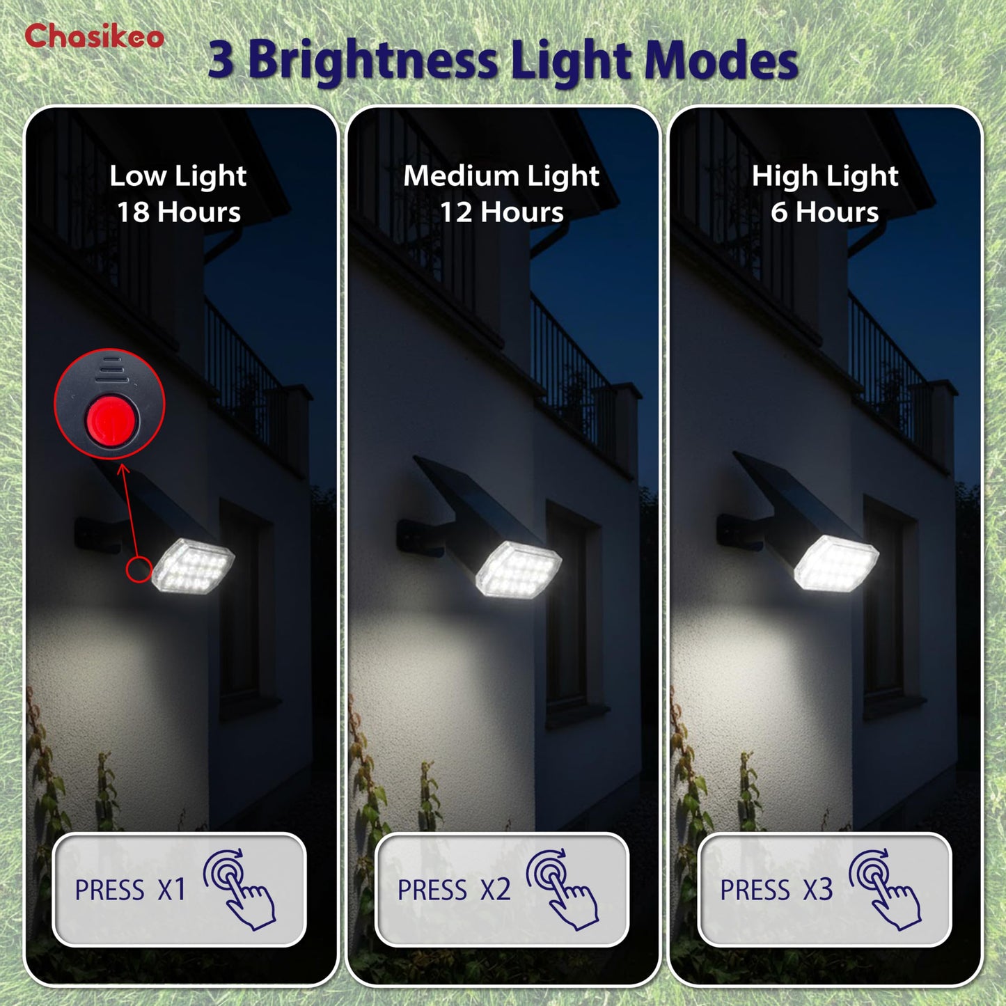Chasikeo Solar Lights Outdoor Waterproof, 3 Lighting Modes Solar Spot Lights Outdoor, LED Solar Spotlights, Ultra Bright Dusk-to-Dawn Uplights for Garden, Landscape, Yard, Pathway, IP65, Auto On/Off
