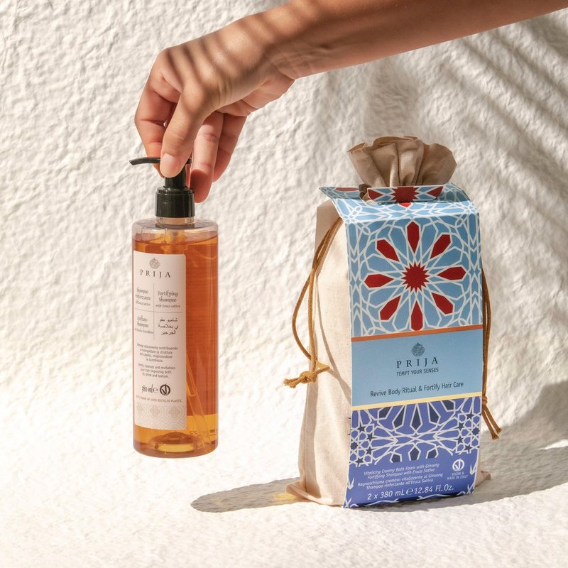 Prija Hair and Body Gift Set with Fortifing Shampoo and Vitalising Creamy Bath Foam with Natural Oils and Warm Notes of Vanilla, Cardamom and Cedar Wood 2 x 12.85 fl oz