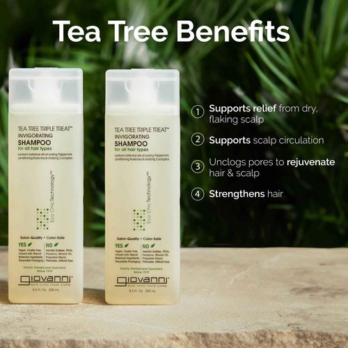 GIOVANNI Tea Tree Invigorating Shampoo - Special Clarifying Shampoo w/Organic Natural Oils for Women & Men, Cleansing & Moisturizing for Thin Hair, Rosemary, Eucalyptus & Peppermint Oil - 128 Fl Oz