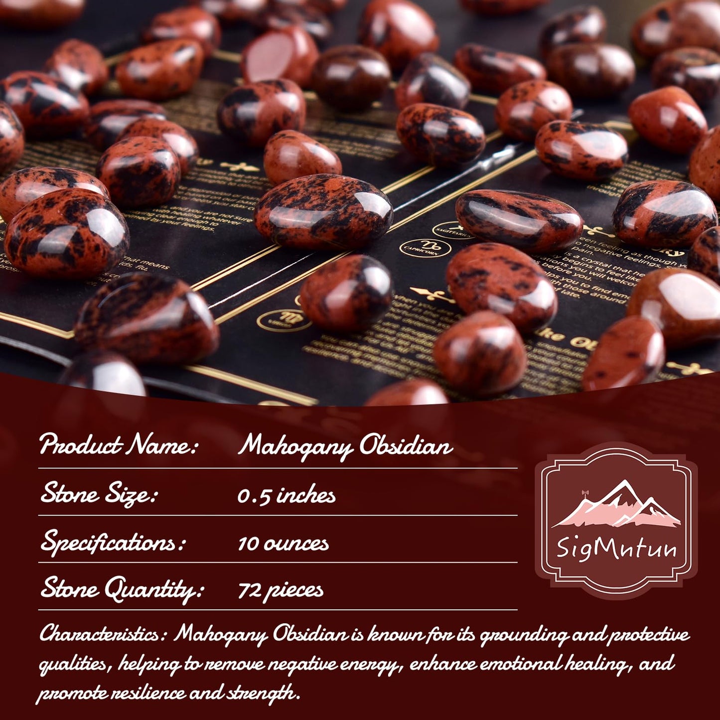 SigMntun Polished Mahogany Obsidian Crystal Stone Set - 72 Pcs Handpicked Tumbled Gemstones Rocks Quartz, Pebbles for Reiki, Chakra, Healing, Home Decor, 0.5" - 10 oz Mahogany Obsidian