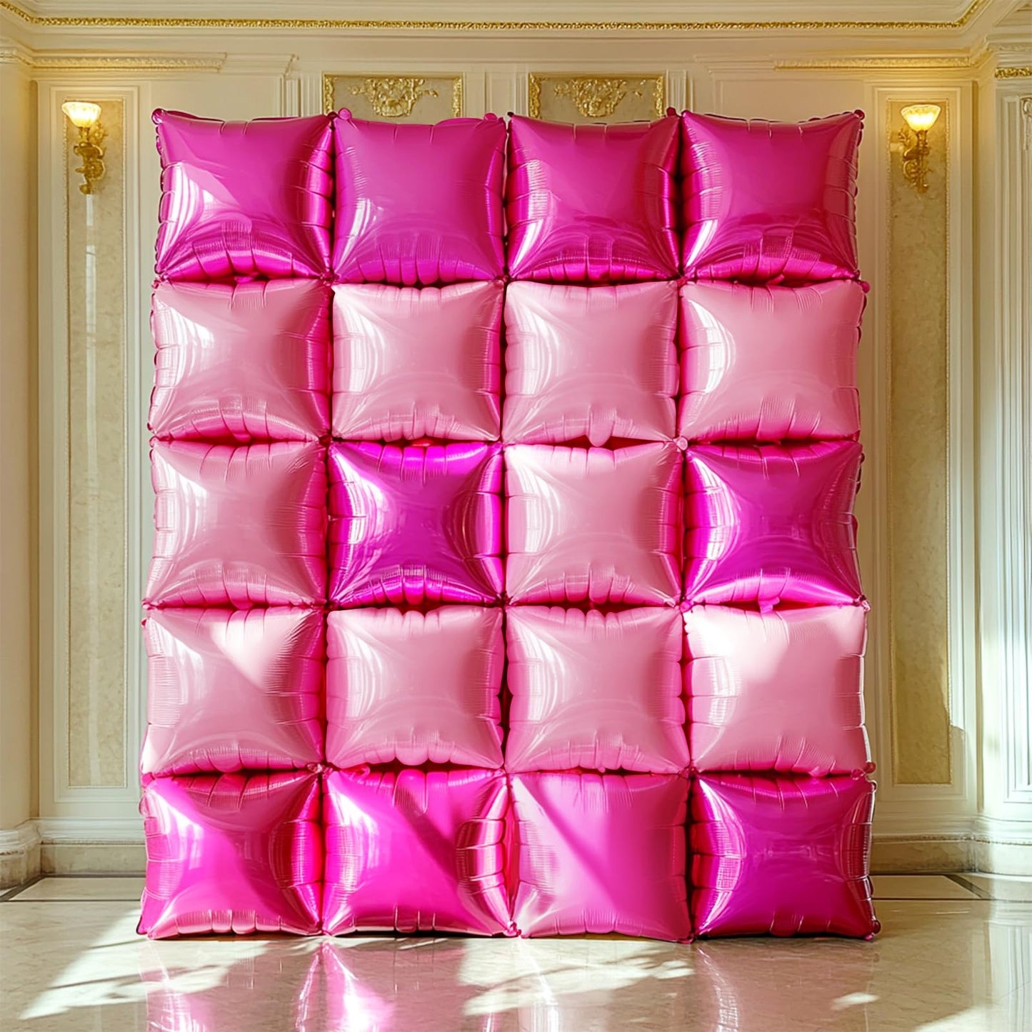 NISOCY 25PCS Hot Magenta Pink Square Foil Balloons Wall Backdrop Double Sided Metallic Pink Balloons Arch Kit for Galentines Valentines Day Bachelorette Birthday Engagement Bridal Party Decorations