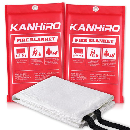 KANHIRO Fire Blanket Emergency for Home Kitchen - Fiberglass Fire Suppression Blanket Great for School, Fireplace, Grill, Car, Office, Warehouse (2 Pack, 39 in X 39 in)