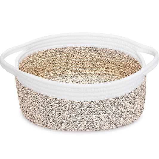 ABenkle Small Woven Basket, 12" x 8" x 5" - Cute Storage Basket with Handles for Room, Cat & Dog Toys, Gift Box