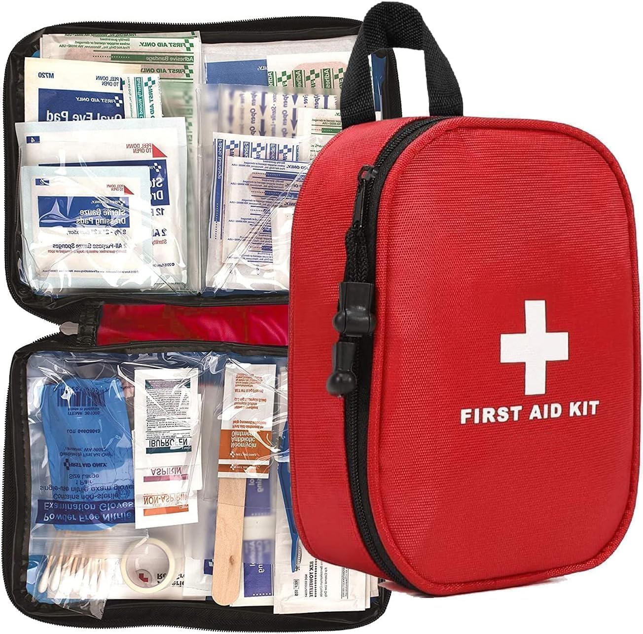 ROOBUCK Waterproof First Aid Kit with Laminate Bags - Emergency Medical Kit for Hiking, Backpacking, Camping, Travel, Car, Cycling - Home & Work First Aid Preparedness, Red