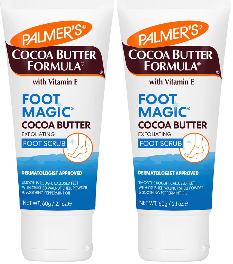 Palmer's Cocoa Butter Formula Foot Magic Exfoliating Foot Scrub with Vitamin E for Dry,Cracked Feet,Use with-Foot Scrubber for Pedicure,2.1 Ounce,(Pack of 2)