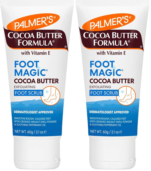 Palmer's Cocoa Butter Formula Foot Magic Exfoliating Foot Scrub with Vitamin E for Dry,Cracked Feet,Use with-Foot Scrubber for Pedicure,2.1 Ounce,(Pack of 2)