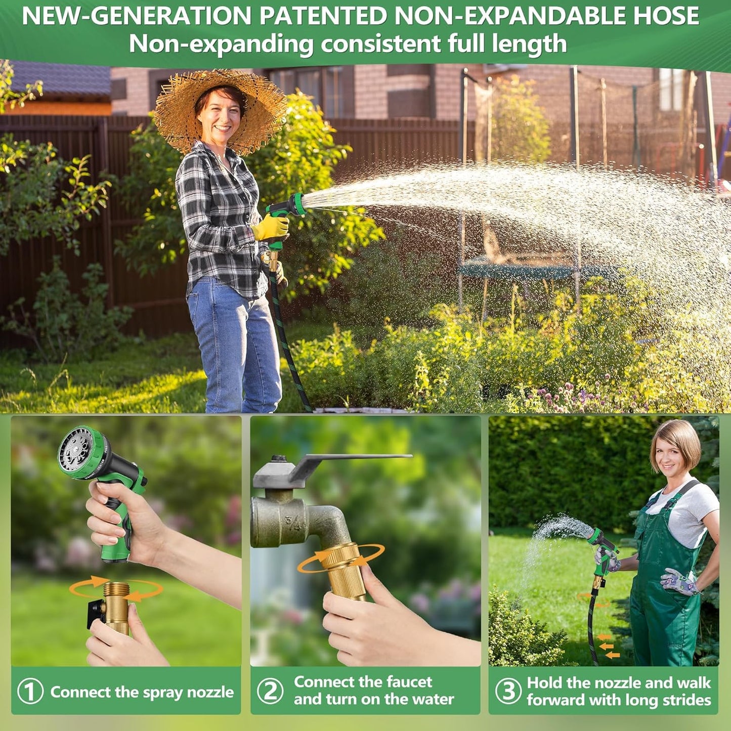 50 ft Garden Hose, Flexible Ultra Lightweight Durable Garden Hose, Kink-Free Water Hose with 10 Function Sprayer - Non-Shrinking Garden Hoses, Easy to Store,All-Weather, Car Washing Pipe Garden Hoses