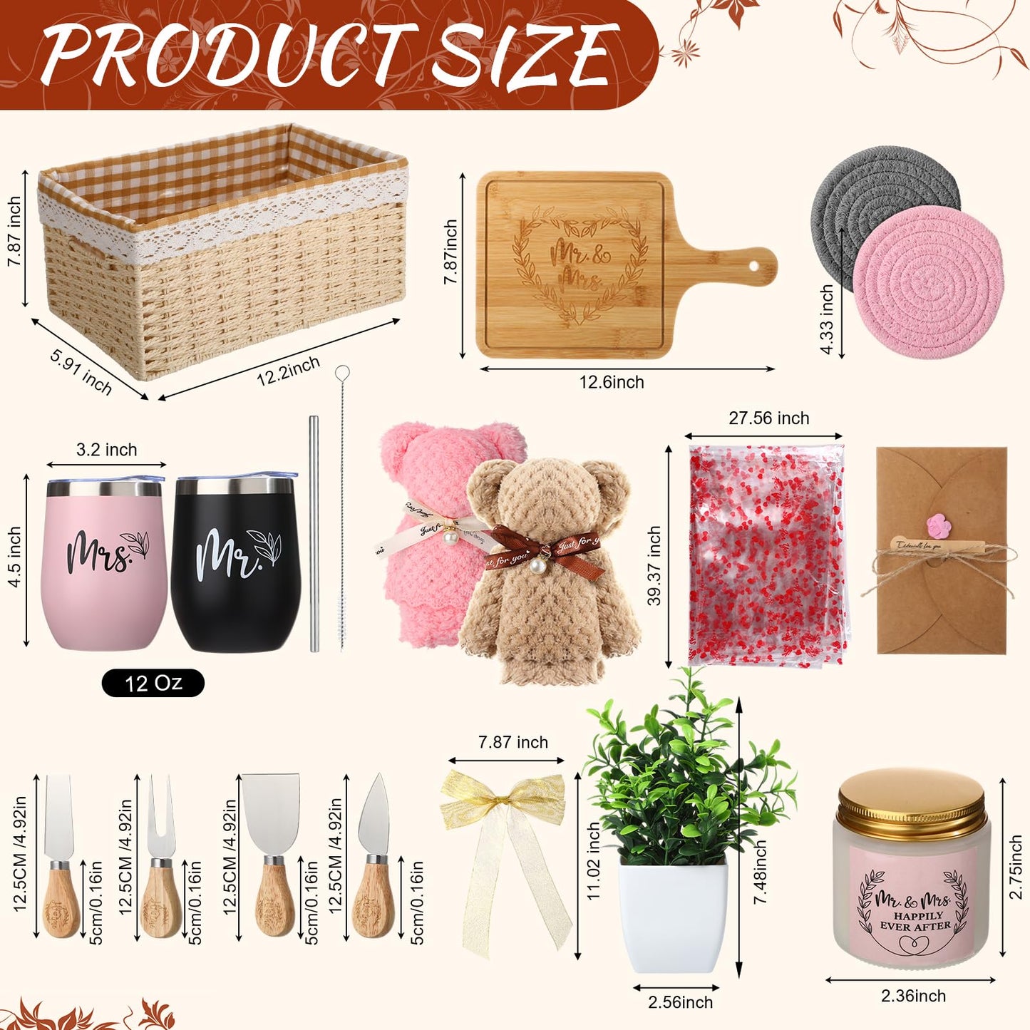 RimCereal Wedding Gift Basket - 21 Pieces Gifts for Couple Mr and Mrs Housewarming Gifts for Women Men New House Apartment Closing Gift Ideas Set