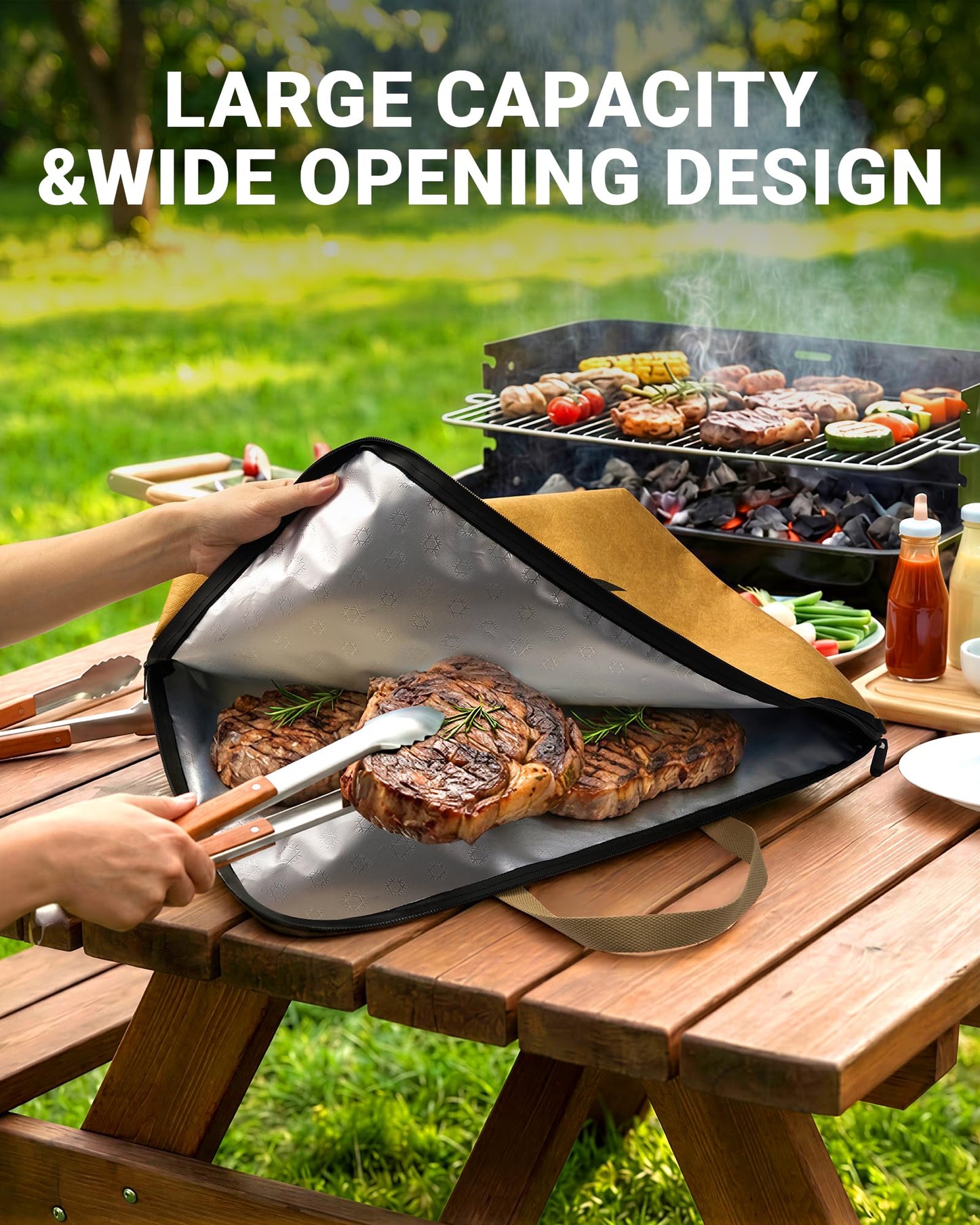 Elviros Travel BBQ Blanket for Resting Meat, Reusable Meat Resting Bag for Grilling Accessories with Wide Mouth for Large Briskets, Smoker Accessories Gifts for Men Dad and BBQ Lovers (21in, Brown)