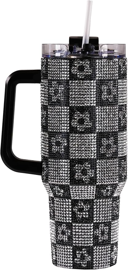 Simply Southern | 40 oz Tumbler with Straw and Lid | Insulated Cup Reusable Stainless Steel Water Bottle Travel Mug Cupholder Friendly | Great Gifts (Sequined -Checkered Black)