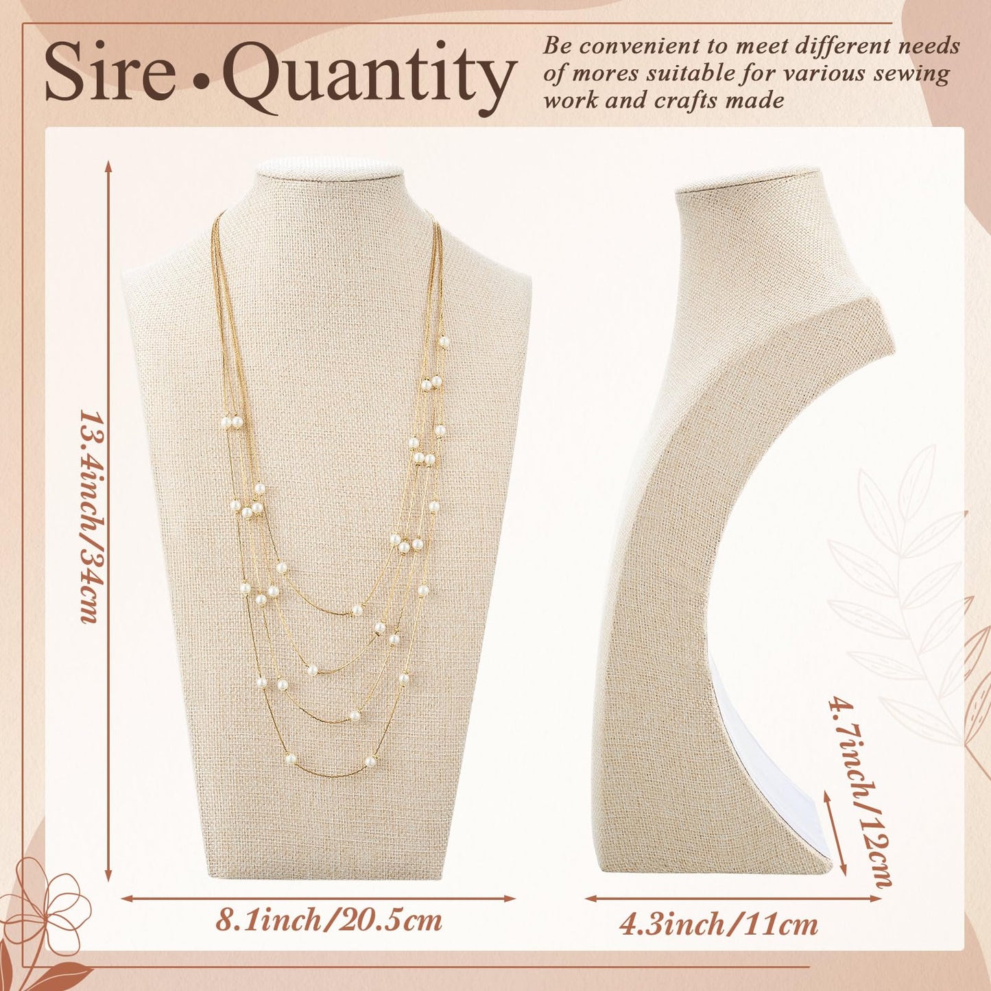 Kigley 3 Pcs Linen Jewelry Display Bust Necklace Display Stand Necklace Mannequin Holder for Jewelry Selling Trade Shows(Beige,13.4 x 8.1 Inch)