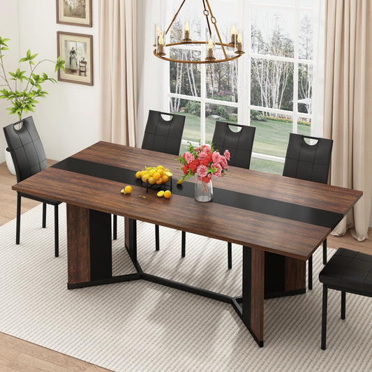 7-Piece Dining Table Set for 4 6 People, 71" Large Long Wooden Kitchen Table with 6 Cushion Chairs W/Waterproof Tabletop, Farmhouse Rectangular Dinner Table for Dining Room,Kitchen,Easy Clean