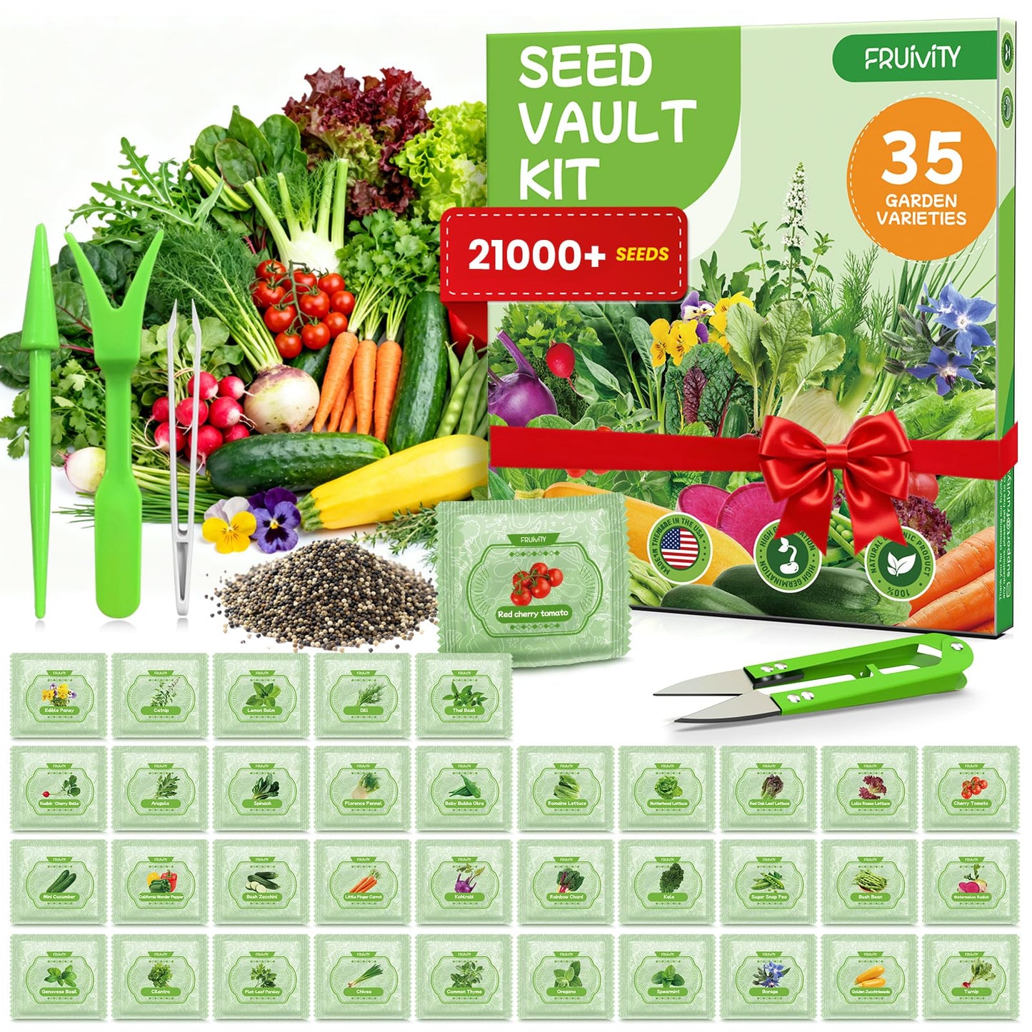 35 Heirloom Seeds Variety Pack - 21000+ Seeds for Planting Vegetables and Fruits, Home Garden Seeds for Hydroponic, Indoor and Outdoor, Unique Garden Starter Set Gift for Mother, Women...