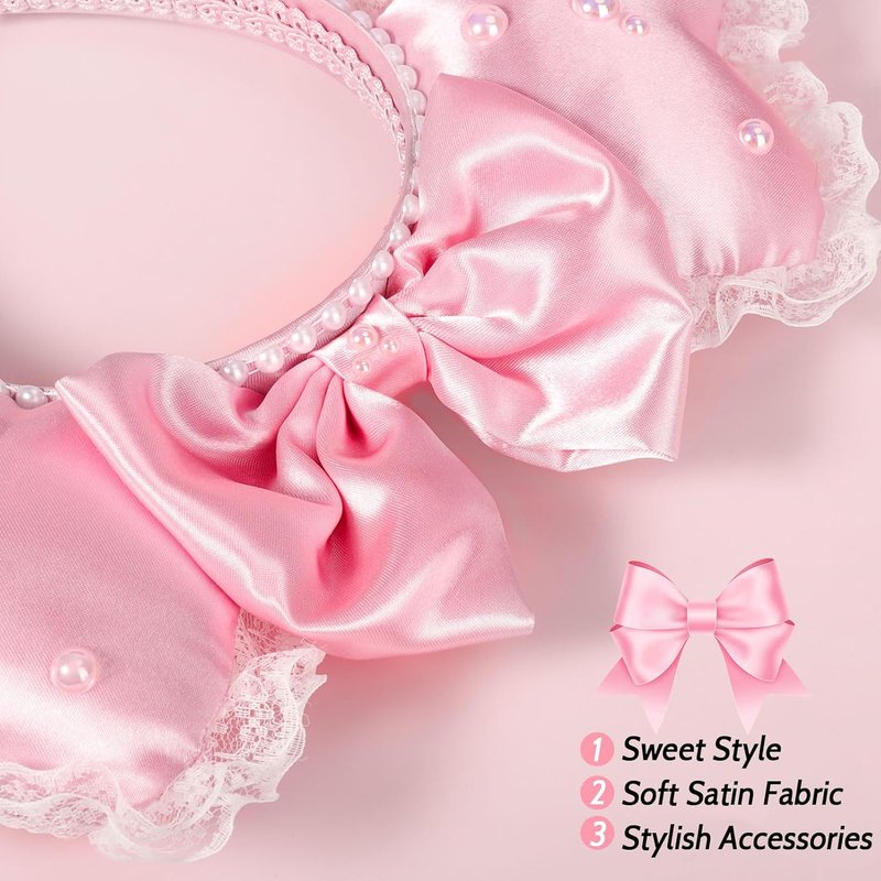 Pink Heart Coquette Headband - 3D Sweetheart Design with Pearl Lace Decor | Perfect for Valentine's Day Parties
