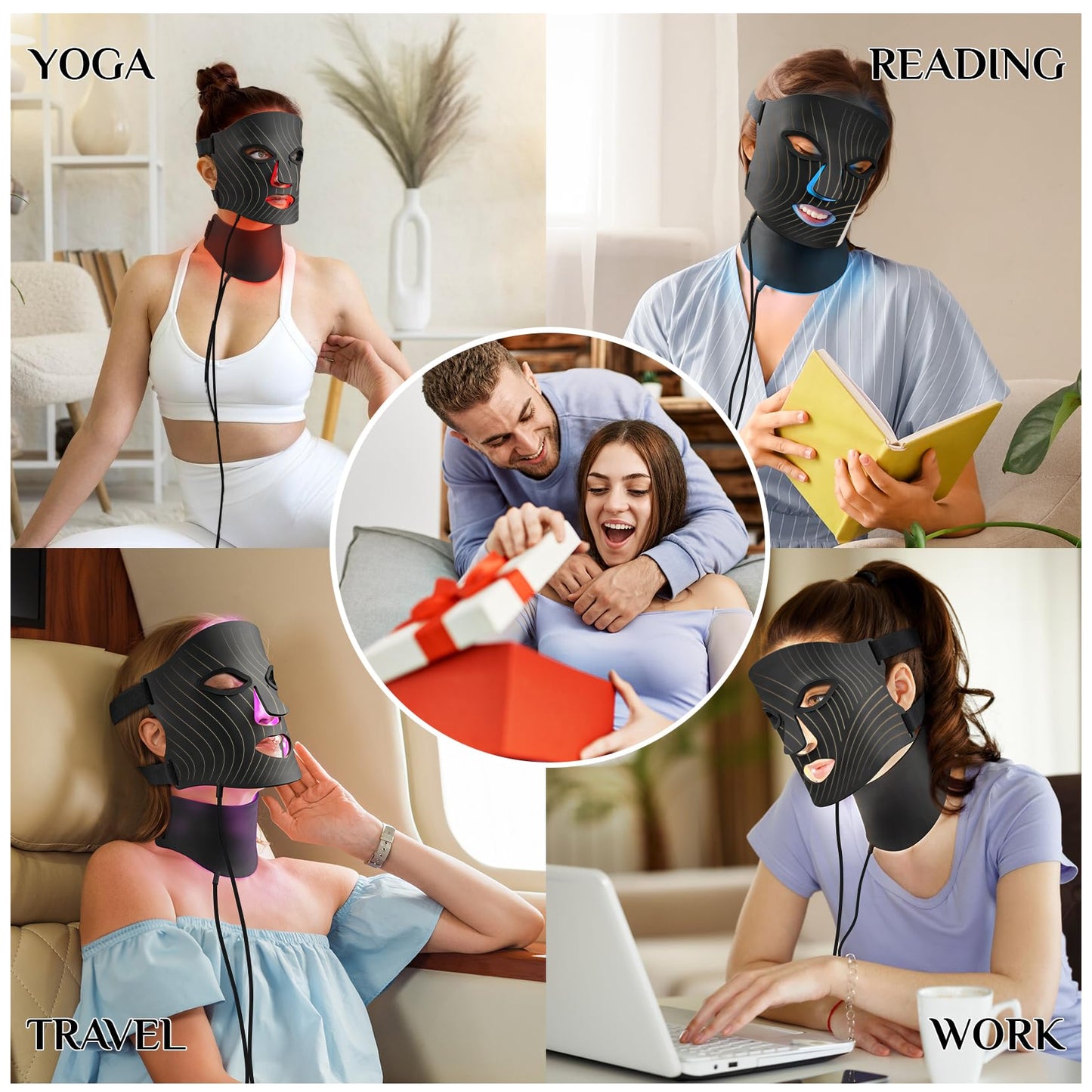 LED Light Therapy Mask Skin Care Mask & Neck, Red & Infrared Lights Masks Wavelength LED Face Mask Light Therapy for Home Use Black