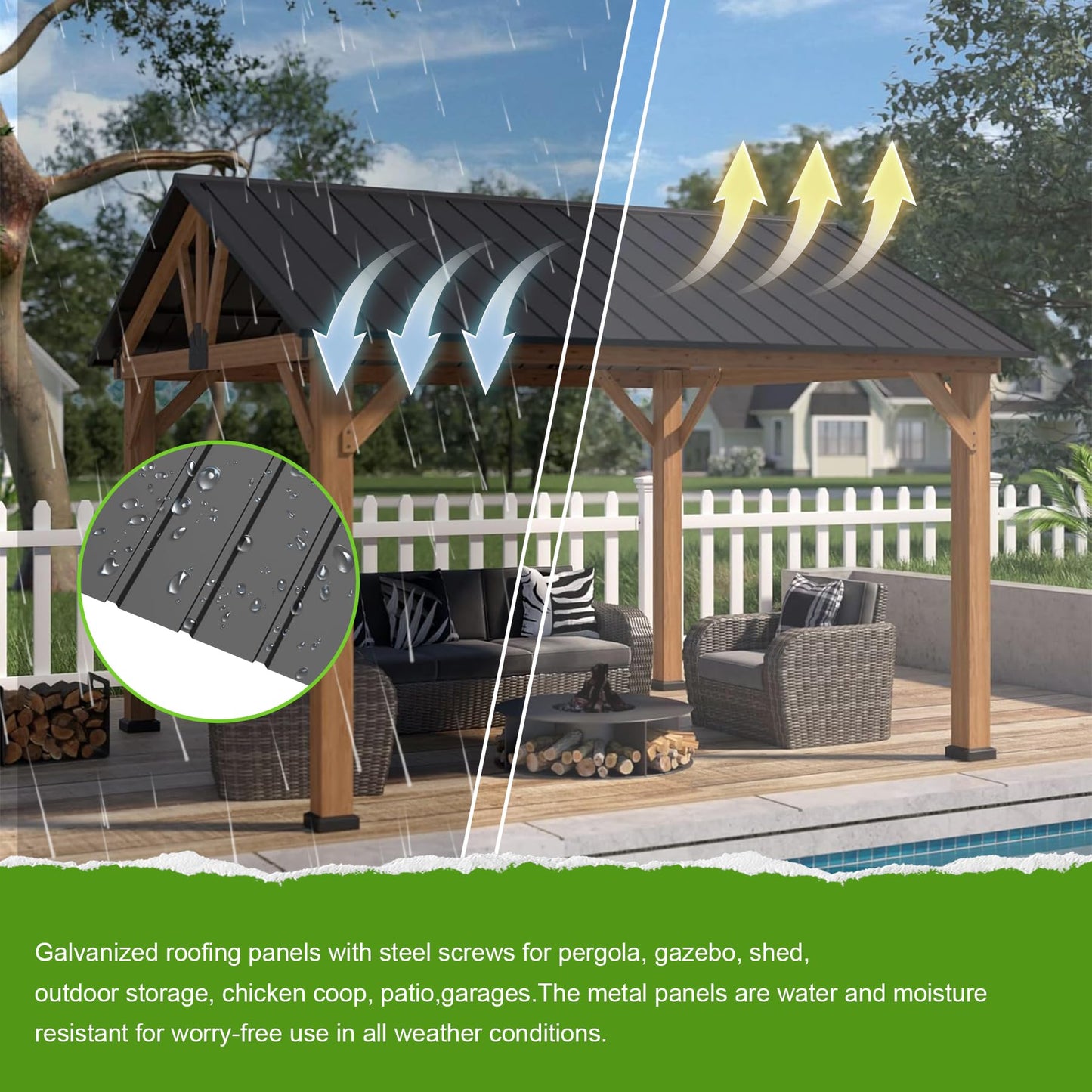 SHPAI 20PCS Metal Roofing Panels, Corrugated Galvanized Roof Panels, Waterproof Metal Siding Panels with 120 Pcs Steel Screws for Pergola, Gazebo, Shed, Garages, Stables and Mobile Homes (Grey)