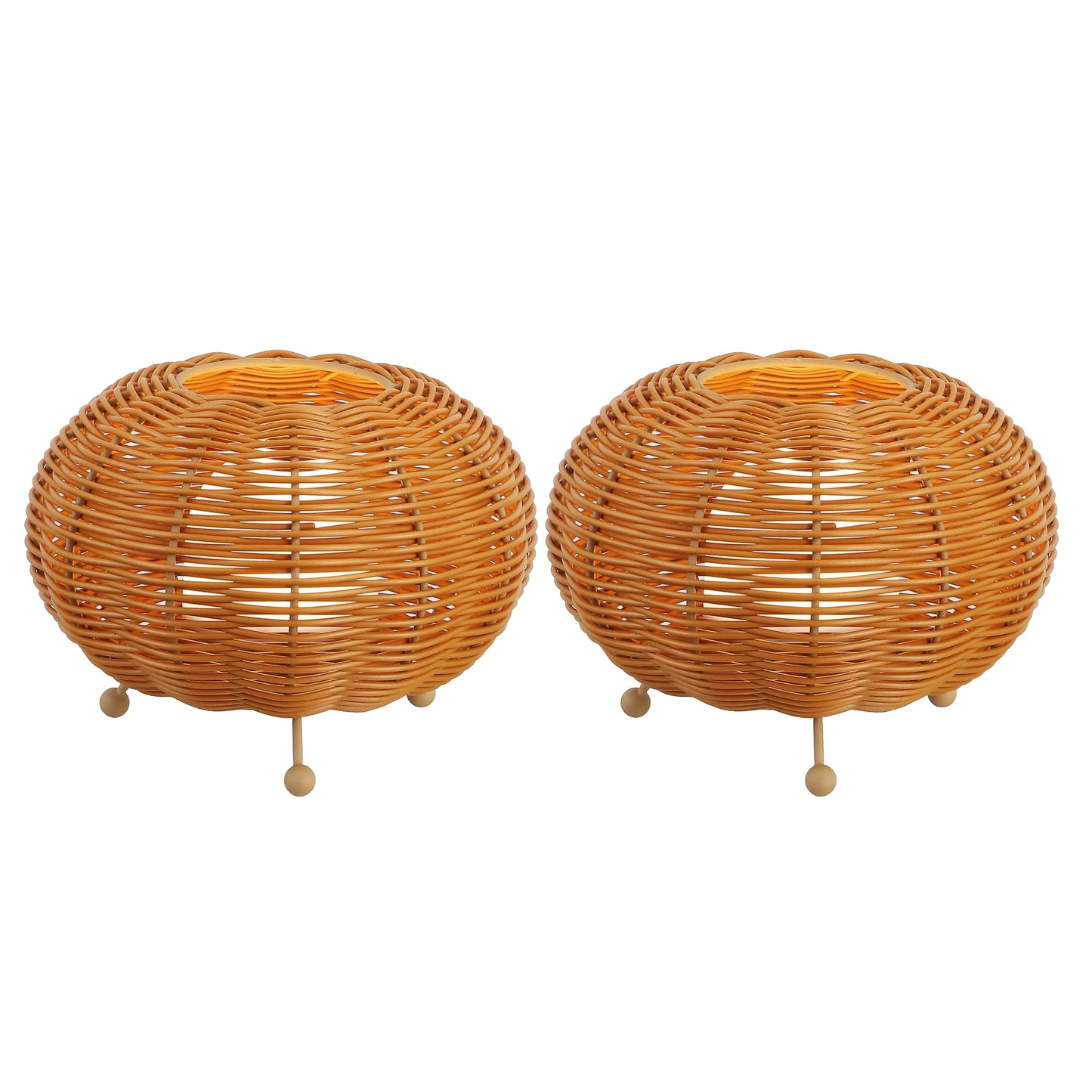 JONATHAN Y 5.75" Light Brown Modern Bohemian Indoor/Outdoor Faux Rattan Lantern Table Lamp Set of 2, Rechargeable Cordless Dimmable Integrated LED for Deck, Patio, Porch JYL7156A-SET2