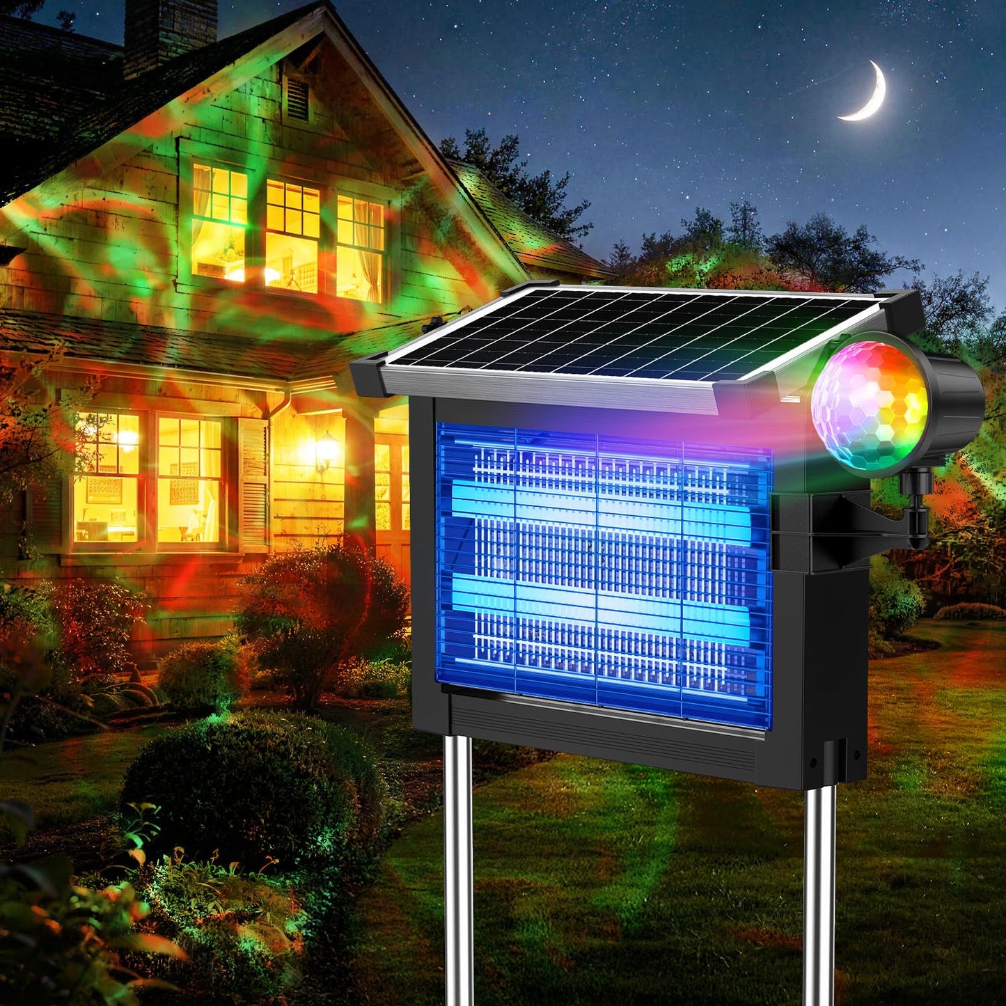 Solar Bug Zapper Outdoor, Jinyeda 2 in 1 Water Wave Projector & Mosquito Zapper, 4500V Powerful Electric Mosquito Killer, 4000mAh Battery, Cordless Fly Insect Zapper Waterproof for Patio Garden