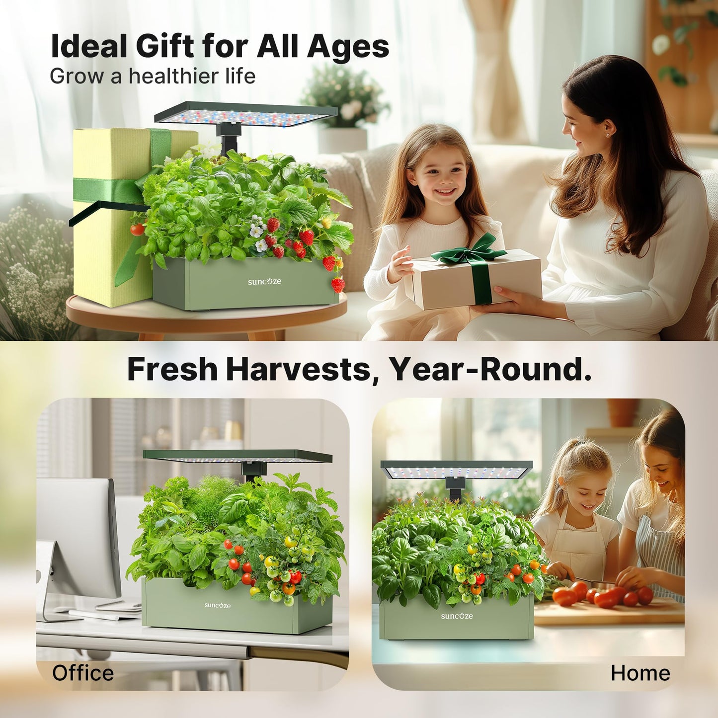 SUNCOZE 20 Pods Hydroponics Growing System Kit, Indoor Herb Garden with Grow Light 30W, 10L Large Water Tank with Adjustable Height to 25", Quiet Pump, Gardening Gifts, Green
