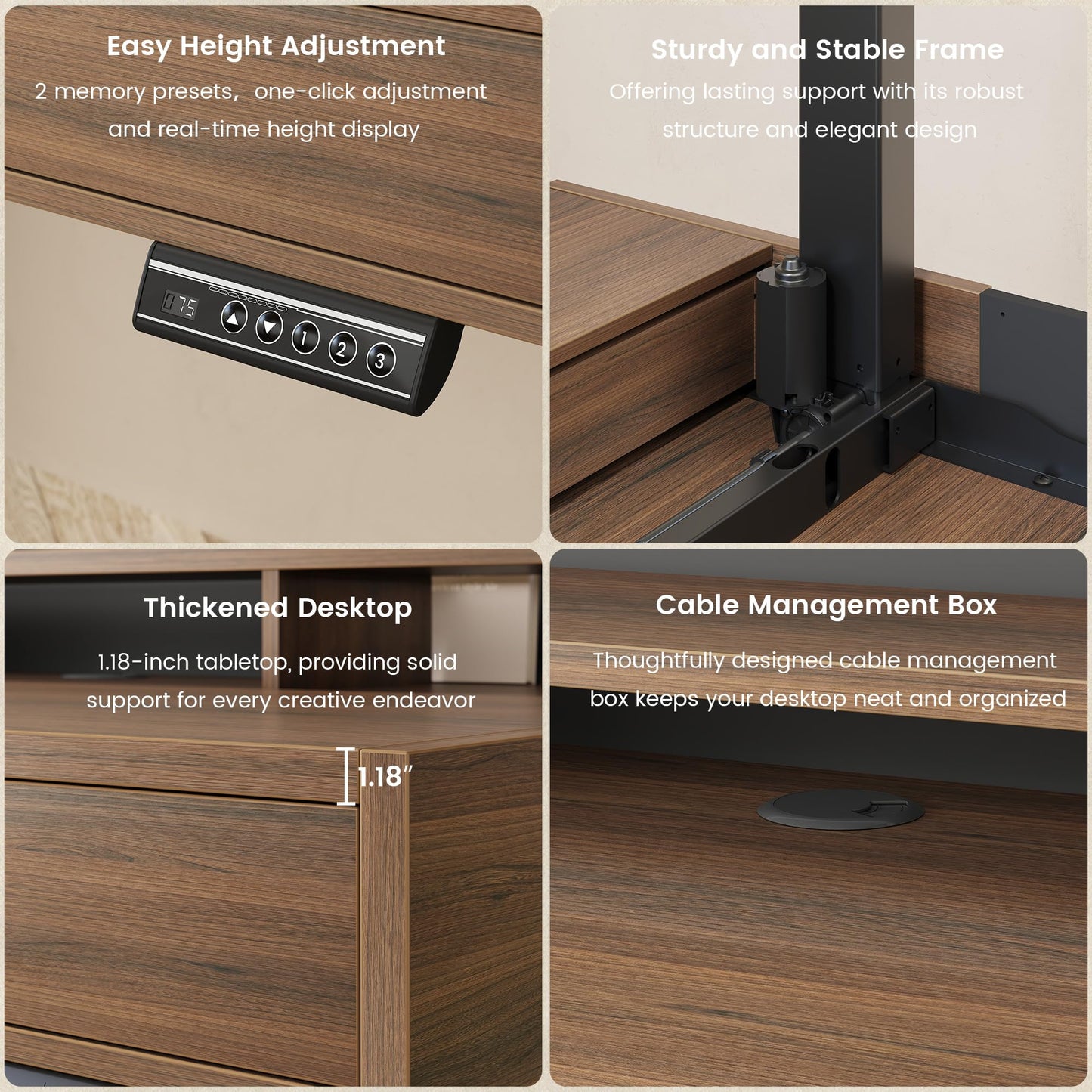 ModernMate Standing Desk with 3 Drawers, 47.2 x 26 Inches Height Adjustable Desk with Monitor Shelf, Electric Stand Up Table with Storage for Home and Office, Black Walnut