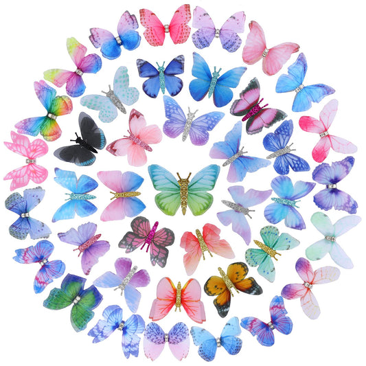 80 Pieces Organza Butterfly Crafts Colorful 2 Layers Butterflies Rhinestone Glitter Embellishments 2 Styles 3D Organza Ornaments for DIY Crafts Wall Decorations Wedding Appliques
