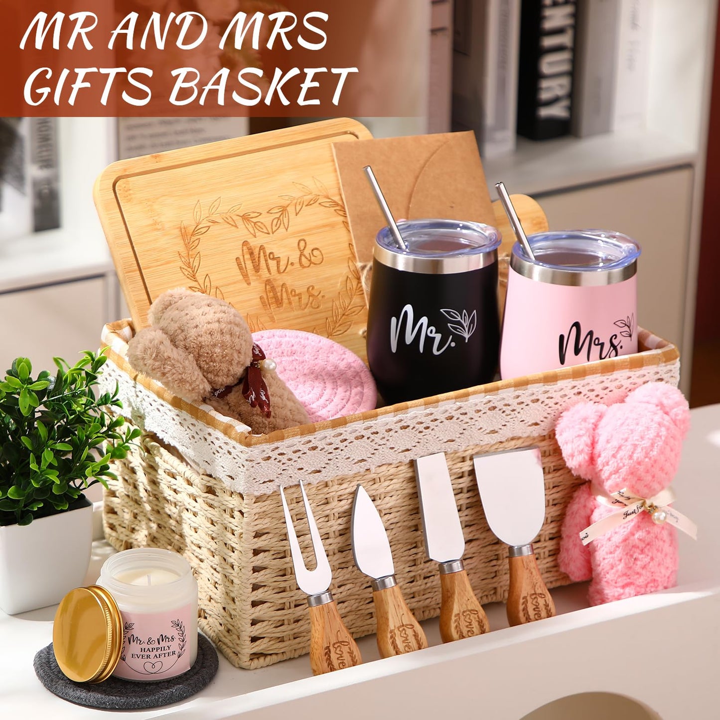 RimCereal Wedding Gift Basket - 21 Pieces Gifts for Couple Mr and Mrs Housewarming Gifts for Women Men New House Apartment Closing Gift Ideas Set