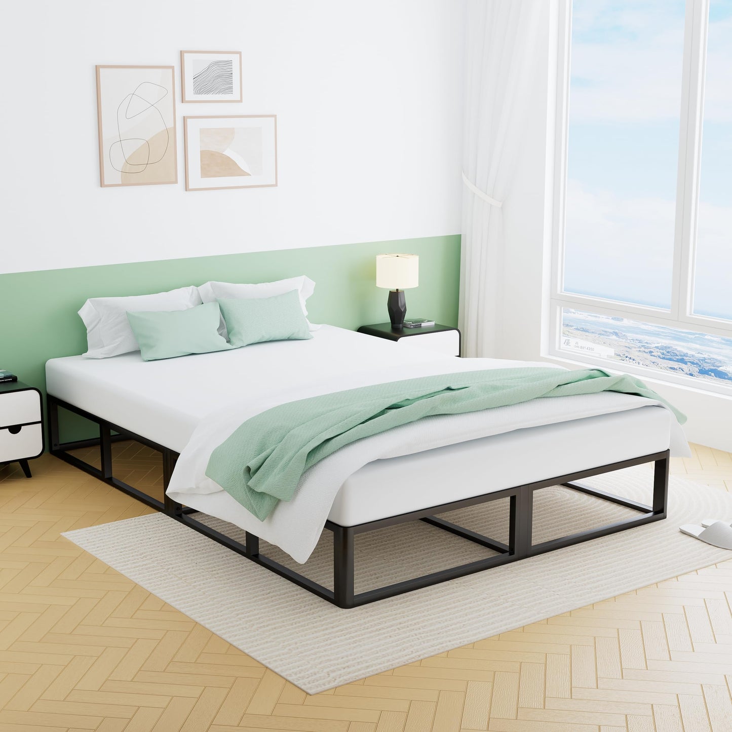 VIPSHOW 10 Inch King Metal Bed Frame Round Corner Low Platform Bed Frames 3000 LBS Heavy Duty Steel Slats Support Mattress Foundation No Box Spring Needed, Noise Free, Easy Assembly, Black