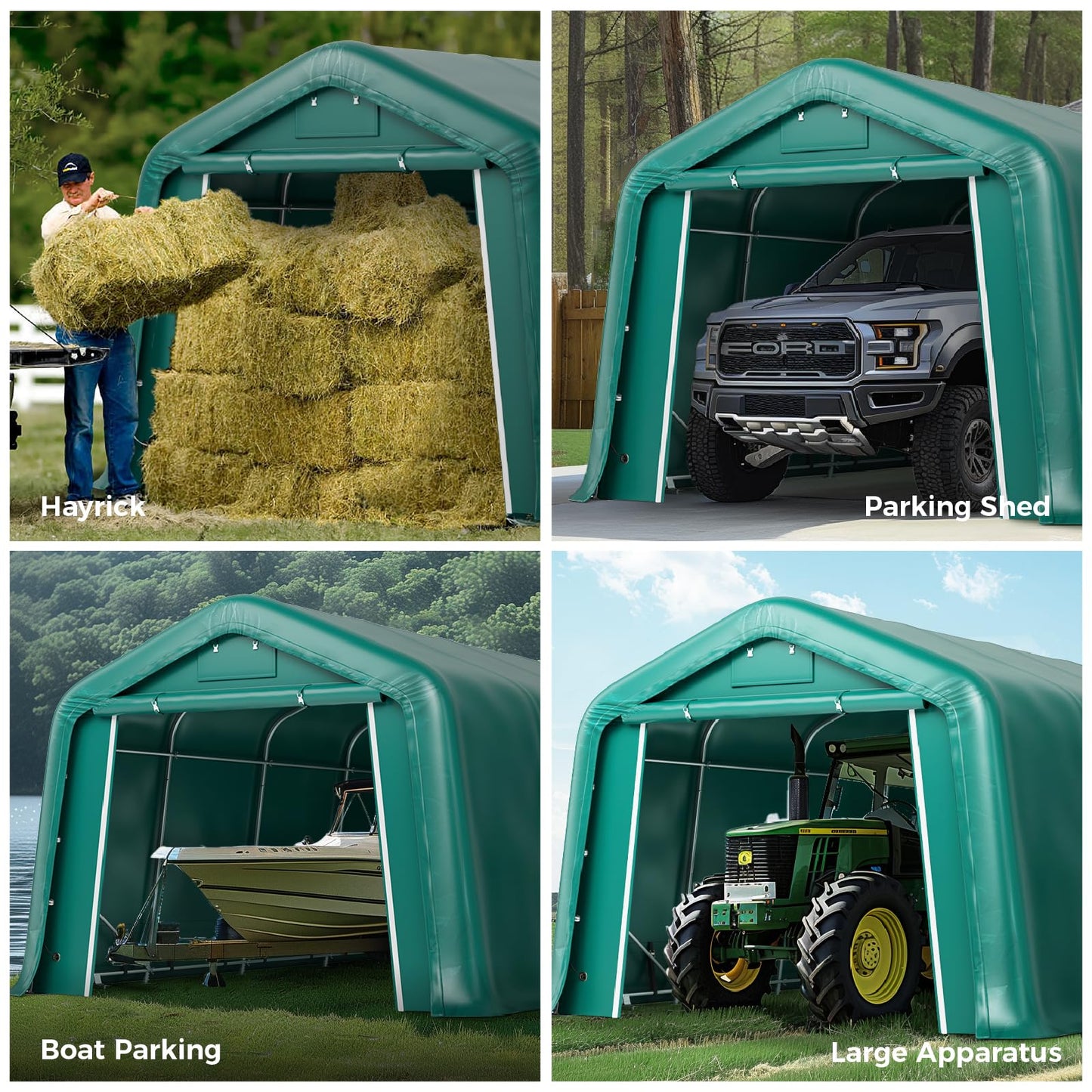 GREEN PARTY 11' x 24' Heavy Duty Carport, Portable Storage Shelter Shed Outdoor Carport with Roll-up Zipper Door & Vents, Storage Car Canopy Car Tent Garage for SUV, Truck and Boat, 200g PE Cover