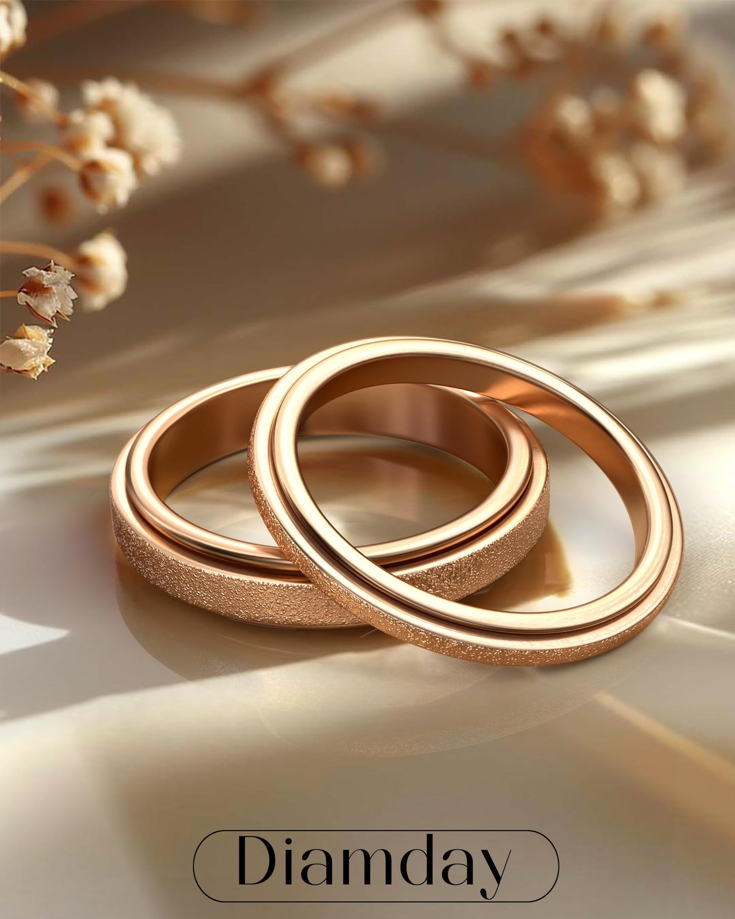 Diamday Fidget Rings for Women Men - 4mm Rose Gold Spinner Stainless Steel Ring for Anxiety Stress Relief Glitter Sandblast Spinning Figit Anxiety Jewelry for Wedding Promise Size 9