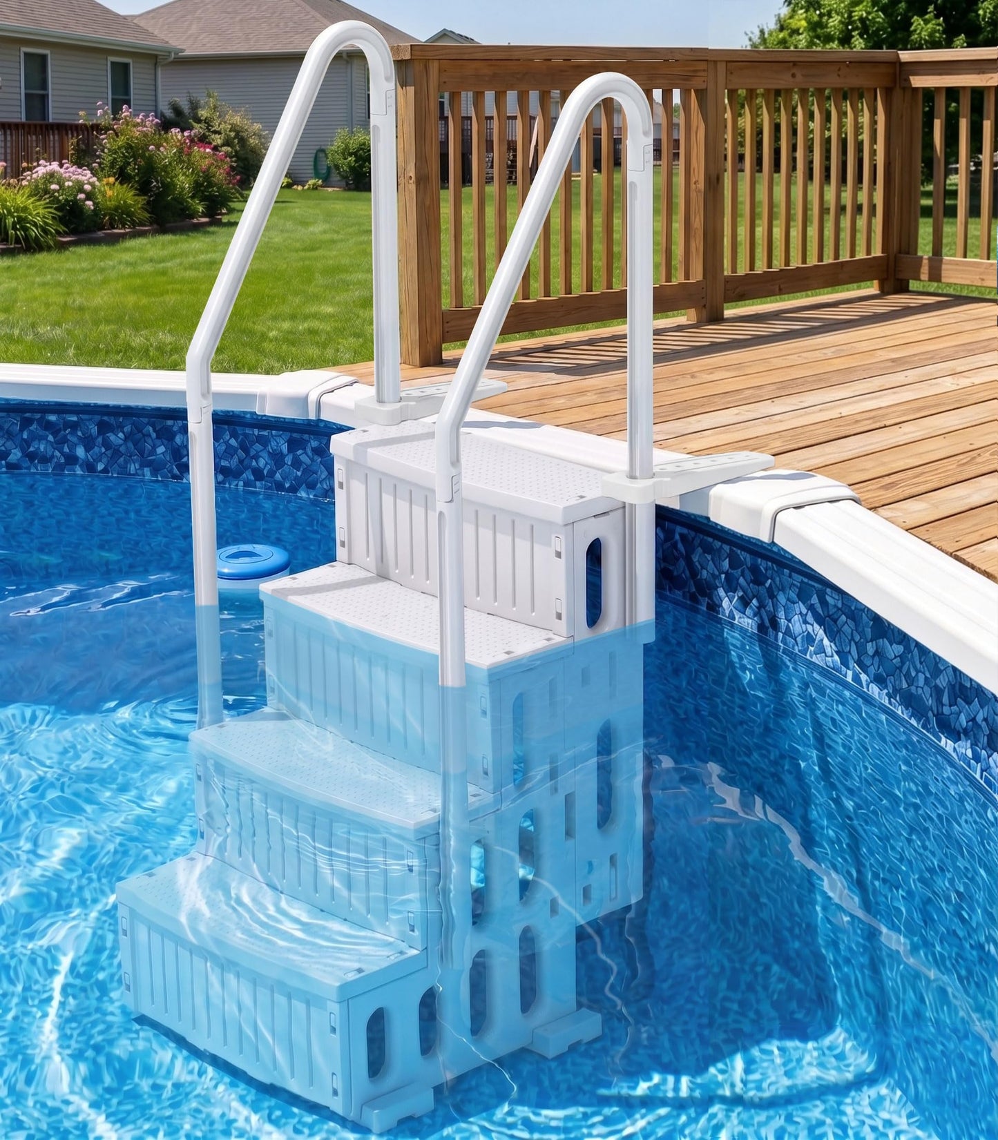 ROMIVO Pool Steps for Above Ground & Inground Pool, 4-Step Heavy Duty Pool Ladder with Double Handrails, 500 LBS Capacity, Anti-Slip Pool Stairs for 48"– 56" Pools, Easy Assembly with Video Guide Grey
