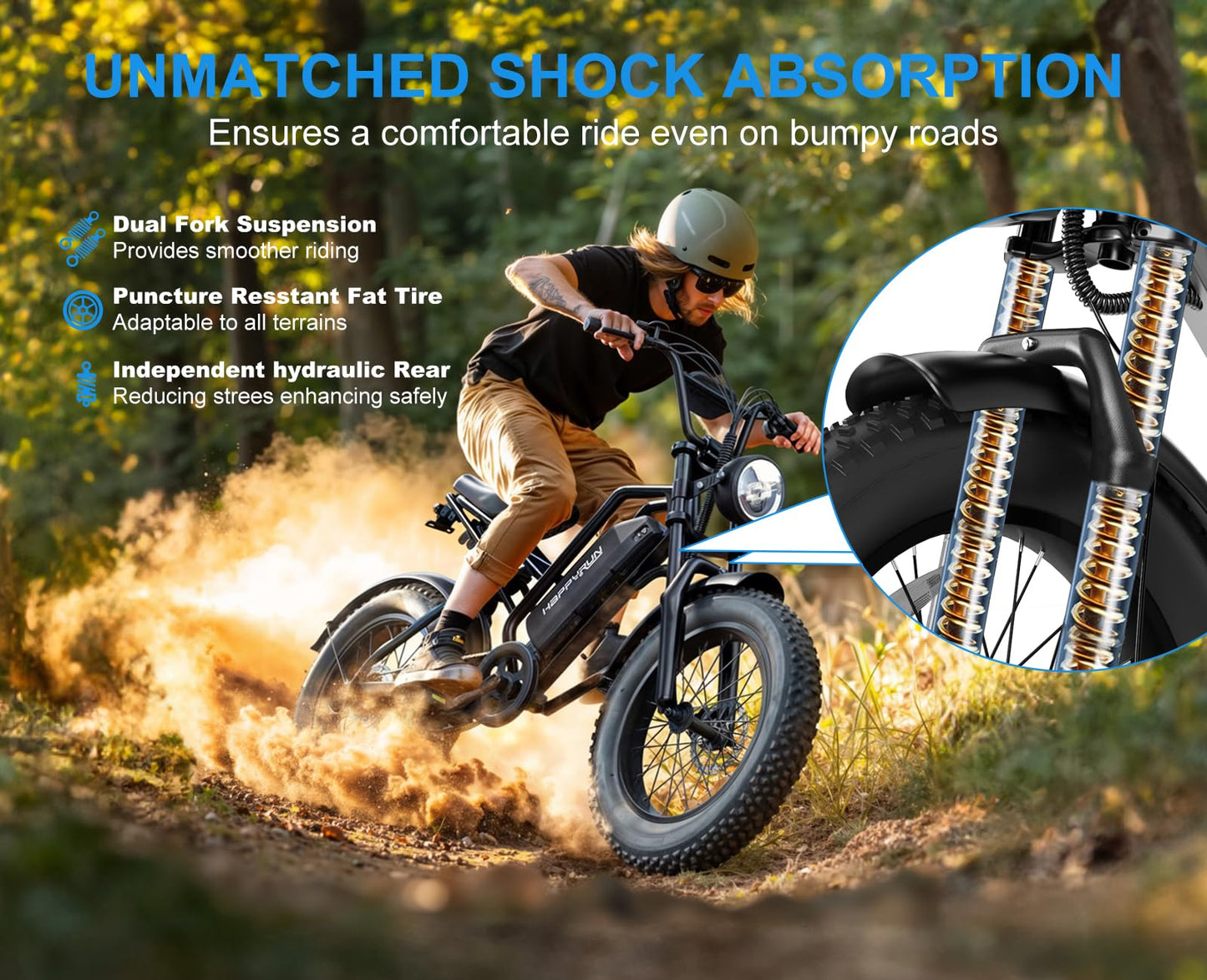 HAPPYRUN Electric Bike,1500W,48V,18Ah E Bikes for Adults Electric 60+ Mile 32MPH Top Speed Electric Motorcycle All Terrain Fat Tire Electric Dirt Bike G50 (G50 48V18Ah)