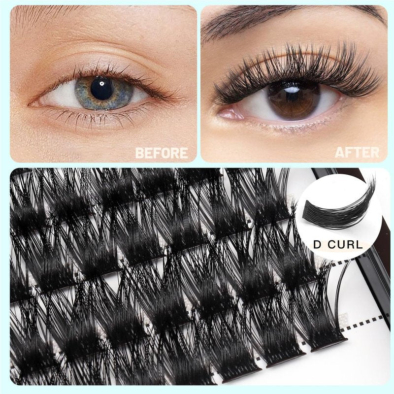 Hannahool10Rows Mixed 10-12-14-16mm /8-10-12-14mm Individual False Eyelashes D Curl Wide Stem Makeup Cluster Eyelashes Natural Volume Eye Lashes Extensions (HD-lashes kit-10-12-14-16MM Mixed)