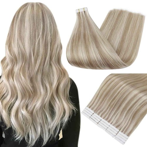 Full Shine Tape in Hair Extensions Human Hair Color 60 and 18p613 Tape Hair Extensions Real Hair 18 Inch Seamless Skin Weft 50 Grams 20 Pieces Invisible