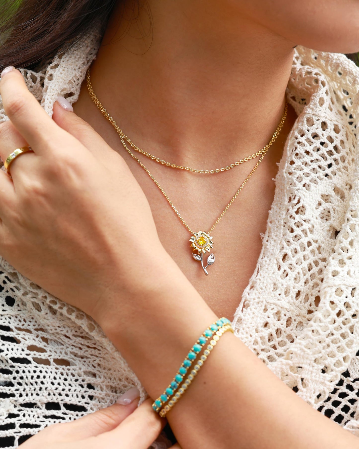 FANCIME Spinning Sunflower necklace Sterling Silver Gold Plated Anxiety Pendant for anti-stress, You Are My Sunshine Fidget Rotatable Jewelry Birthday Mothers Day Gifts for Women Mom Wife Her
