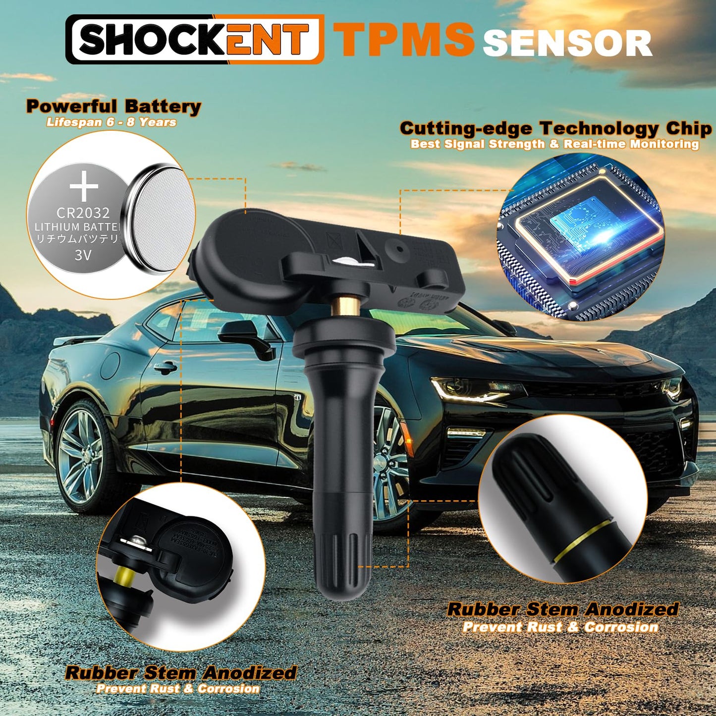 SHOCKENT Upgraded 433Mhz TPMS Sensor 13598773 for:-Chevy Malibu 2016-2022, Cruze 2016-2019, Impala 2017-2018, Traverse 2021-2022; for:-GMC Acadia 2016-2022;Tire Pressure Monitoring System Sensor 4Pcs